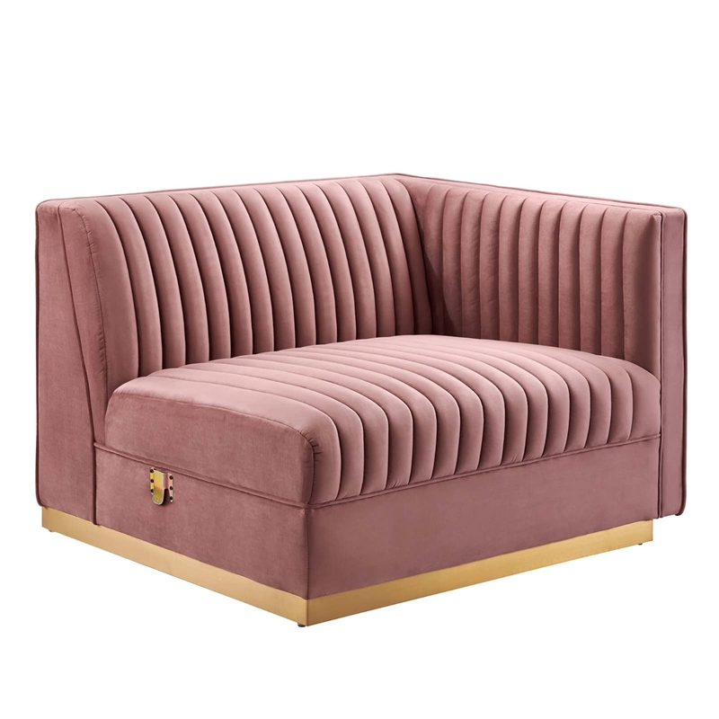 Modway Sanguine 4-Piece Velvet Modular Sectional Sofa in Dusty Rose Pink