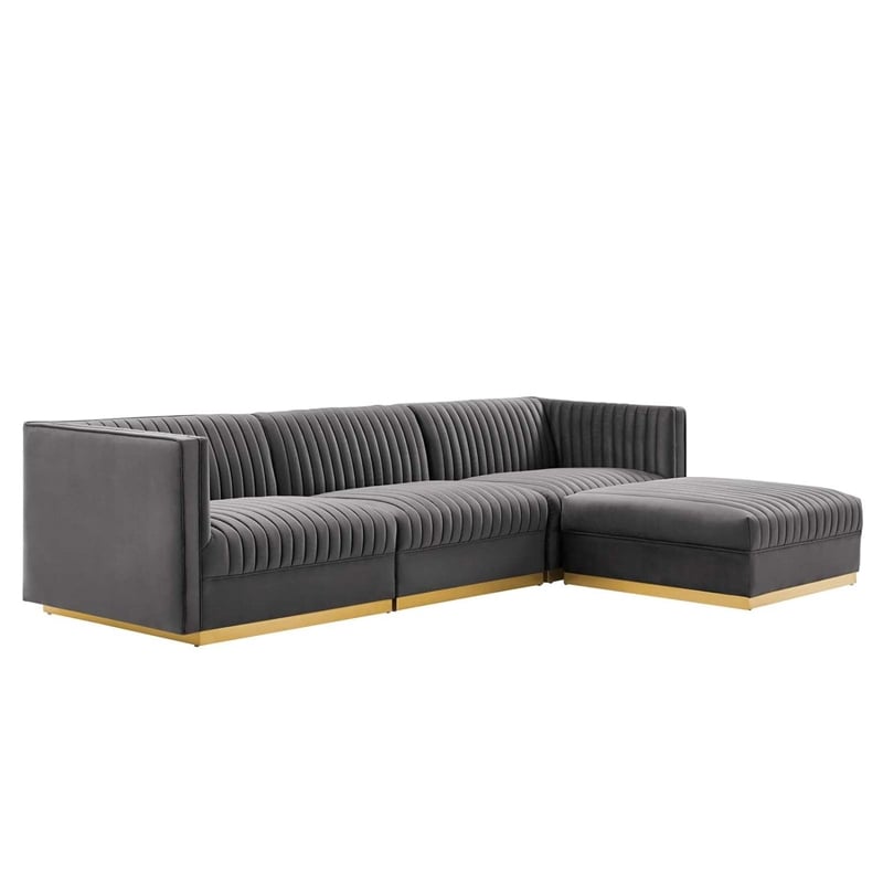 Modway Sanguine 4-Piece Velvet Modular Sectional Sofa in Gray