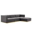 Modway Sanguine 4-Piece Velvet Modular Sectional Sofa in Gray