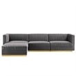 Modway Sanguine 4-Piece Velvet Modular Sectional Sofa in Gray