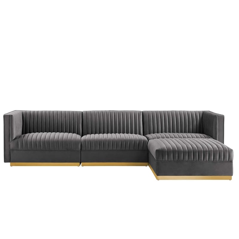 Modway Sanguine 4-Piece Velvet Modular Sectional Sofa in Gray