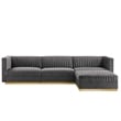 Modway Sanguine 4-Piece Velvet Modular Sectional Sofa in Gray