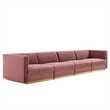 Modway Sanguine 4-Seat Velvet Modular Sectional Sofa in Dusty Rose Pink