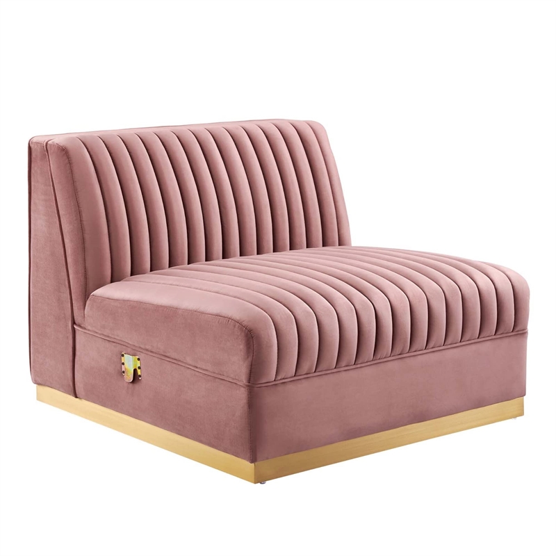 Modway Sanguine 4-Seat Velvet Modular Sectional Sofa in Dusty Rose Pink