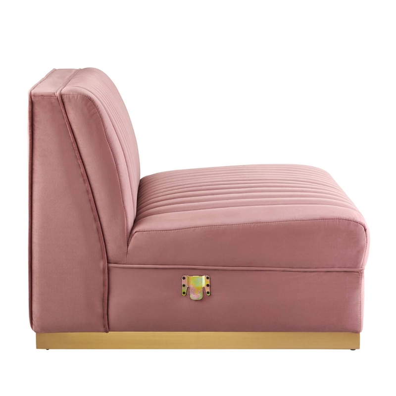 Modway Sanguine 4-Seat Velvet Modular Sectional Sofa in Dusty Rose Pink