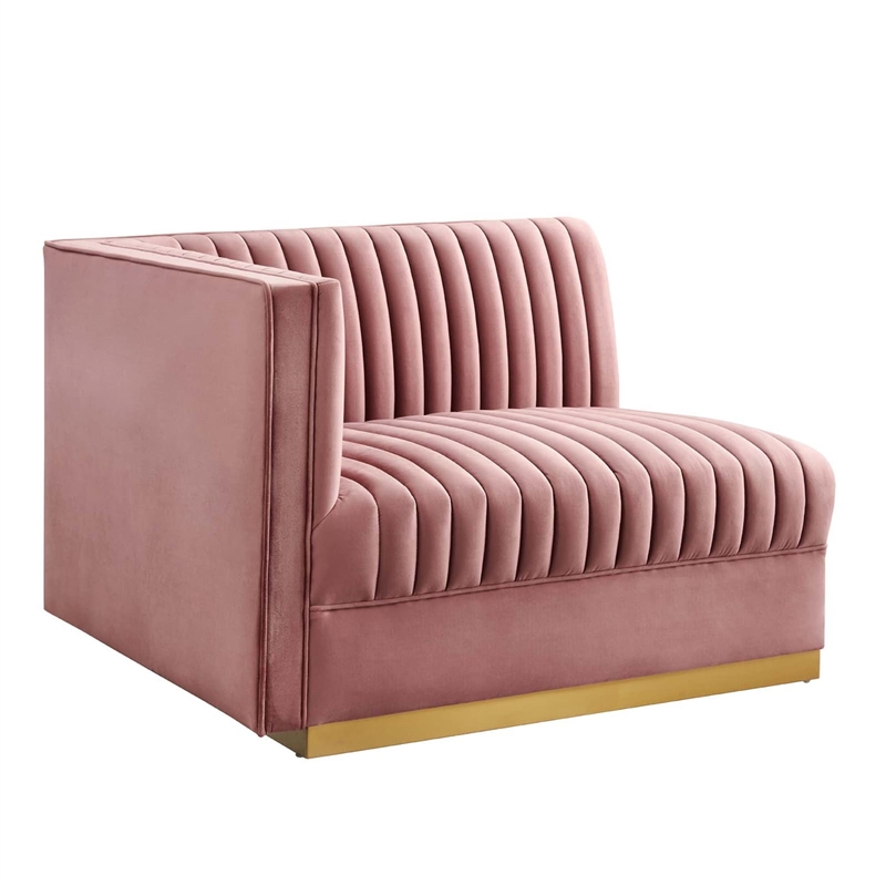 Modway Sanguine 4-Seat Velvet Modular Sectional Sofa in Dusty Rose Pink