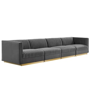 Modway Sanguine 4-Seat Velvet Modular Sectional Sofa in Gray
