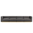 Modway Sanguine 4-Seat Velvet Modular Sectional Sofa in Gray