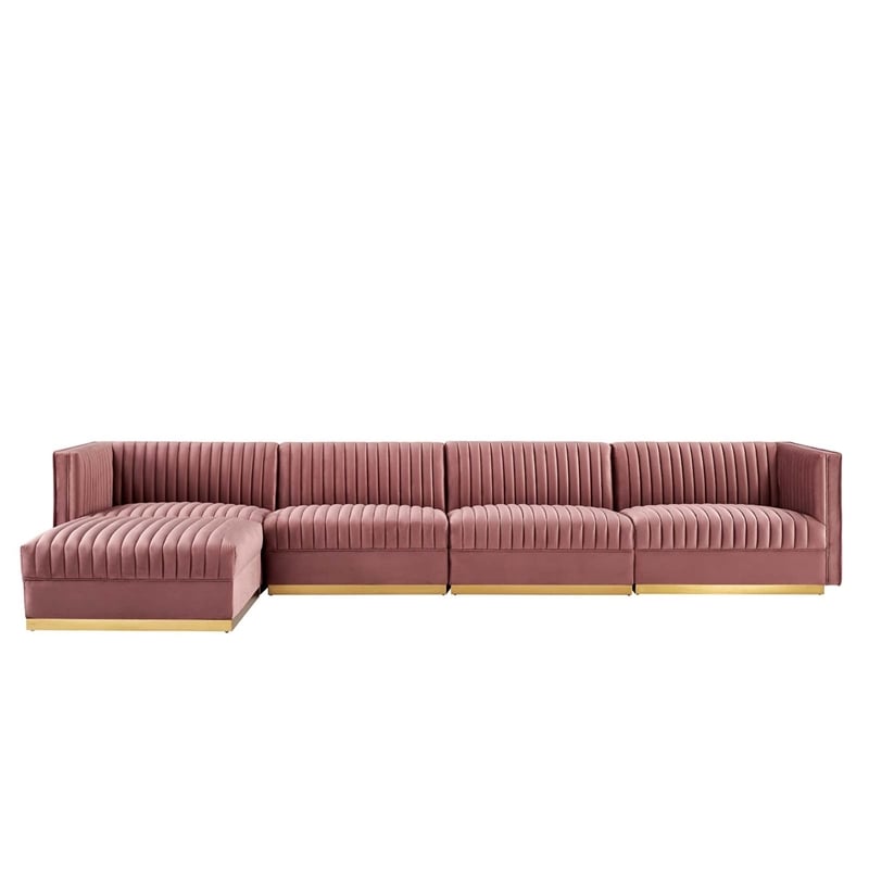 Modway Sanguine 5-Piece Velvet Modular Sectional Sofa in Dusty Rose Pink