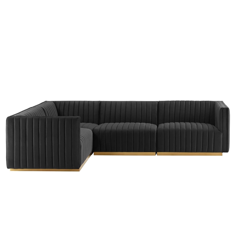 Modway Conjure 4-Piece Velvet and Stainless Steel Sectional in Black/Gold