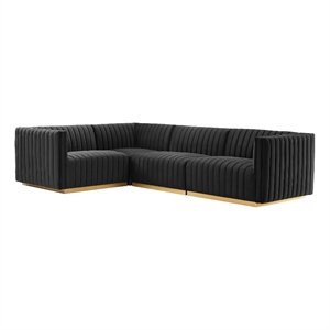 Modway Conjure 4-Piece Velvet and Stainless Steel Sectional in Black/Gold