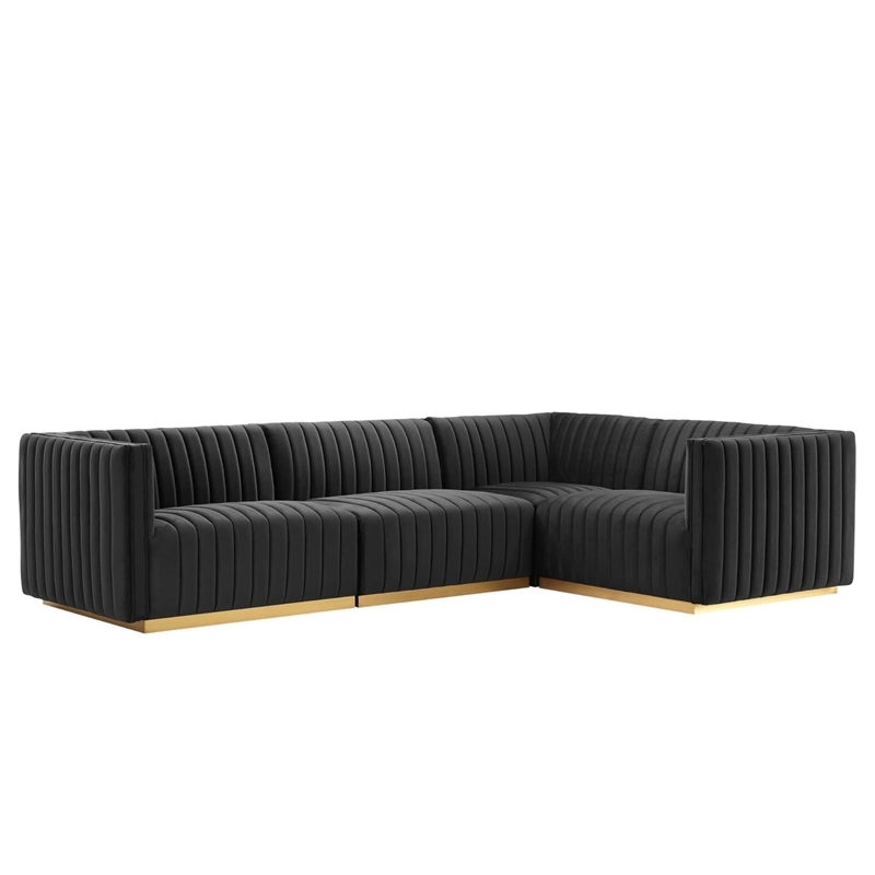 Modway Conjure 4-Piece Velvet and Stainless Steel Sectional in Gold/Black