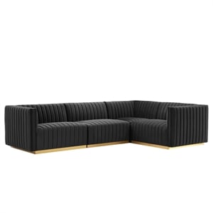 Modway Conjure 4-Piece Velvet and Stainless Steel Sectional in Gold/Black