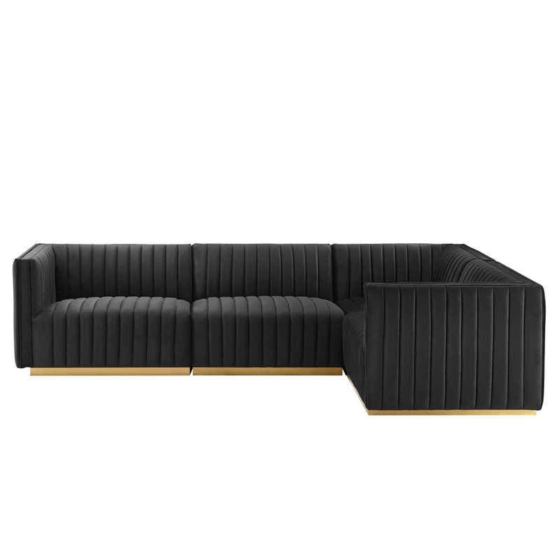 Modway Conjure 4-Piece Velvet and Stainless Steel Sectional in Gold/Black