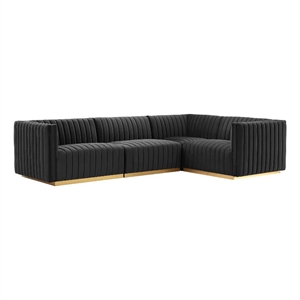Modway Conjure 4-Piece Velvet and Stainless Steel Sectional in Gold/Black