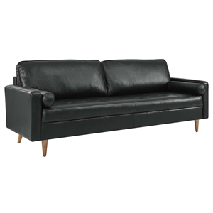 Modway Valour 88&quot Modern Style Leather and Dense Foam Sofa in Black Finish