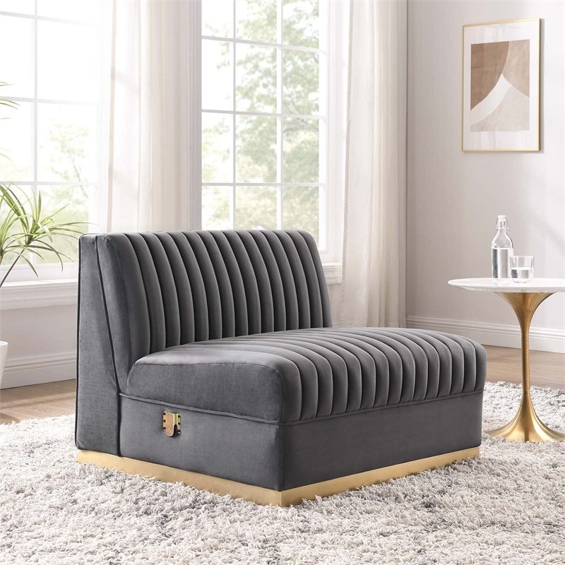 Modway Sanguine Velvet and Stainless Steel Armless Chair in Gray