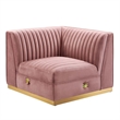 Modway Sanguine Velvet and Stainless Steel Left Corner Chair in Dusty Rose