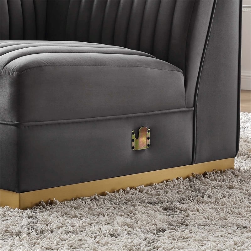 Modway Sanguine Velvet and Stainless Steel Left Corner Chair in Gray