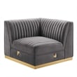 Modway Sanguine Velvet and Stainless Steel Left Corner Chair in Gray