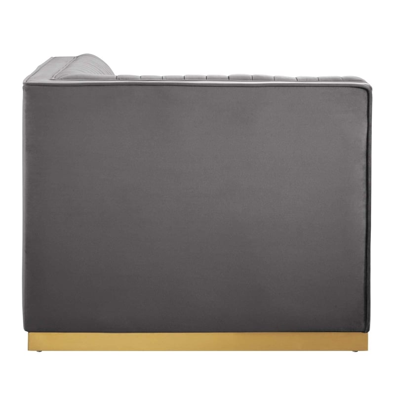 Modway Sanguine Velvet and Stainless Steel Left Corner Chair in Gray