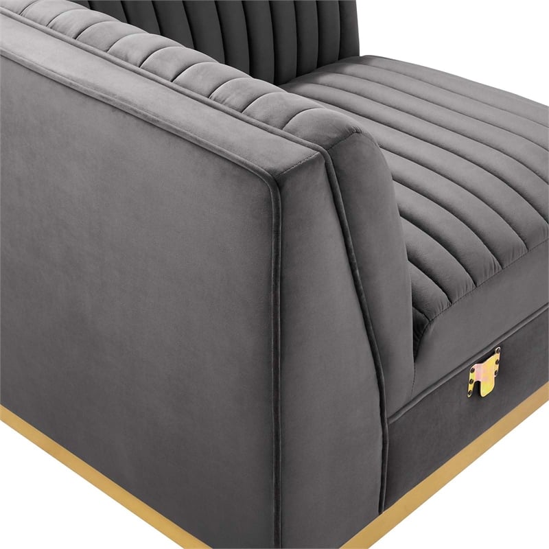 Modway Sanguine Velvet and Stainless Steel Left Corner Chair in Gray
