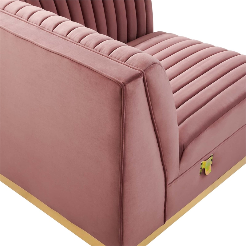 Modway Sanguine Velvet and Stainless Steel Right Corner Chair in Dusty Rose