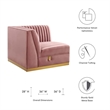 Modway Sanguine Velvet and Stainless Steel Right Corner Chair in Dusty Rose