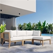 Modway Clearwater 4-Piece Wood Fabric Outdoor Sectional Sofa in Gray/White