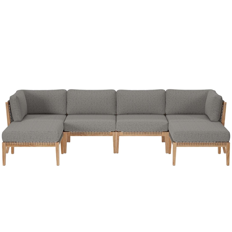Modway Clearwater 6-Piece Wood Fabric Outdoor Sectional Sofa - Gray/Graphite