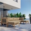 Modway Clearwater 6-Piece Wood Fabric Outdoor Sectional Sofa - Gray/Light Brown