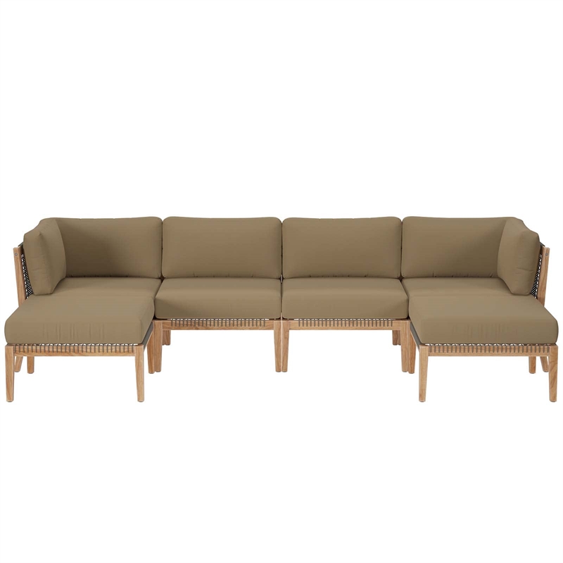 Modway Clearwater 6-Piece Wood Fabric Outdoor Sectional Sofa - Gray/Light Brown