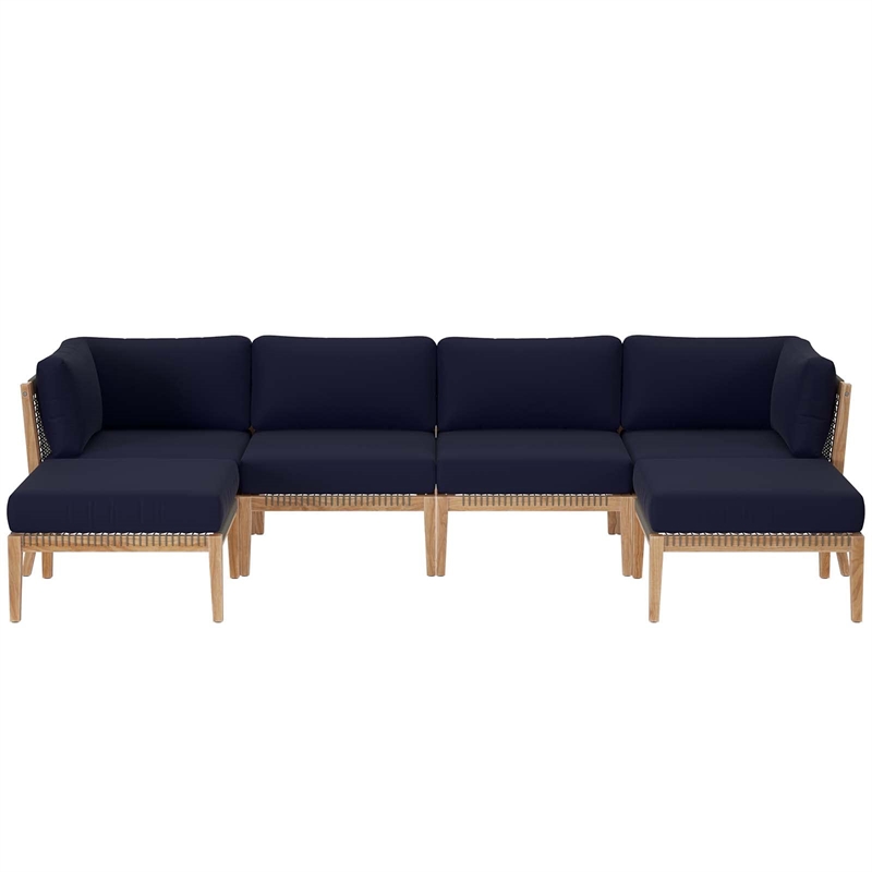Modway Clearwater 6-Piece Wood Fabric Outdoor Sectional Sofa - Gray/Navy