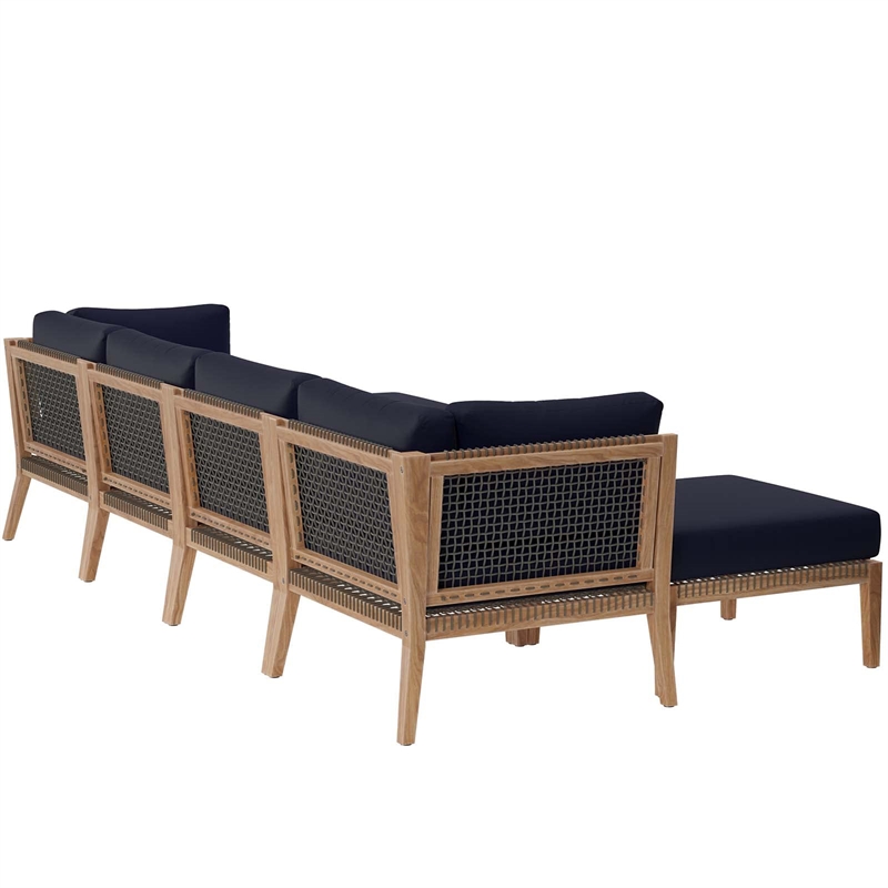 Modway Clearwater 6-Piece Wood Fabric Outdoor Sectional Sofa - Gray/Navy