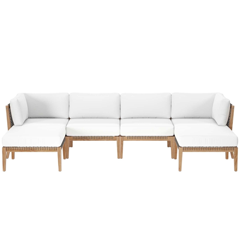 Modway Clearwater 6-Piece Wood Fabric Outdoor Sectional Sofa - Gray/White