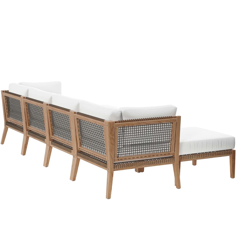 Modway Clearwater 6-Piece Wood Fabric Outdoor Sectional Sofa - Gray/White