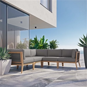 Modway Clearwater 5-Piece Wood Fabric Outdoor Sectional Sofa in Gray/Graphite