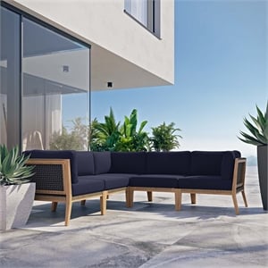 Modway Clearwater 5-Piece Wood Fabric Outdoor Sectional Sofa in Gray/Navy