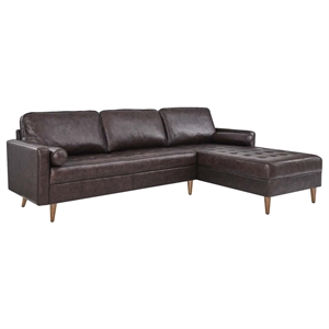 Modway Valour 98&quot Modern Style Leather Sectional Sofa in Brown