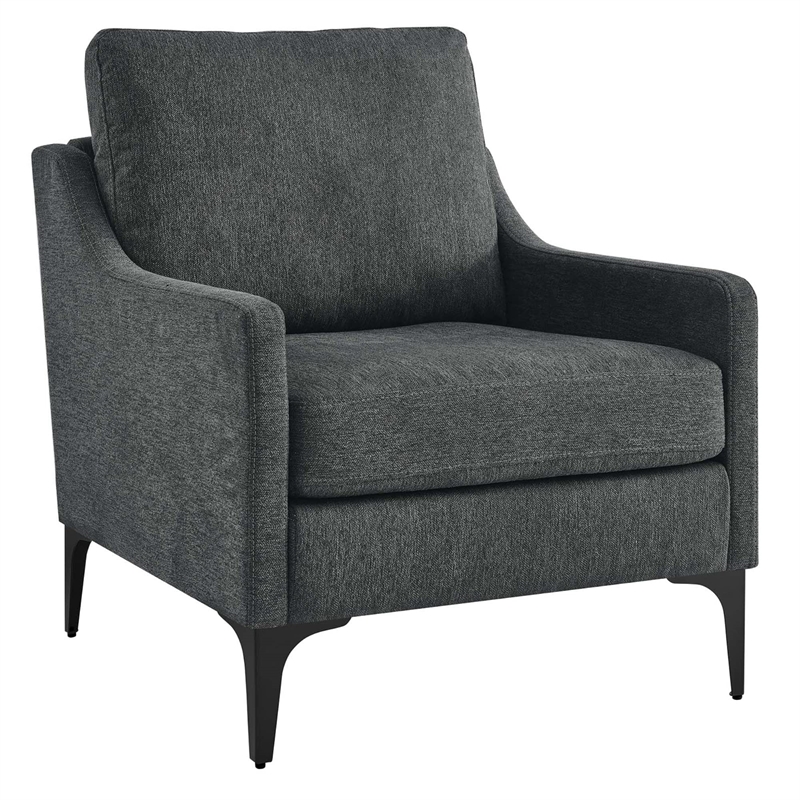 Modway Corland Upholstered Fabric and Metal Armchair in Charcoal