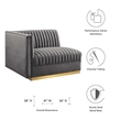 Modway Sanguine Velvet and Stainless Steel Left-Arm Chair in Gray