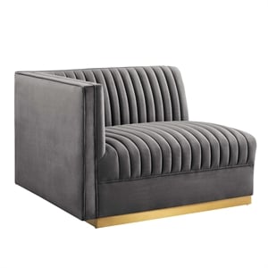 Modway Sanguine Velvet and Stainless Steel Left-Arm Chair in Gray