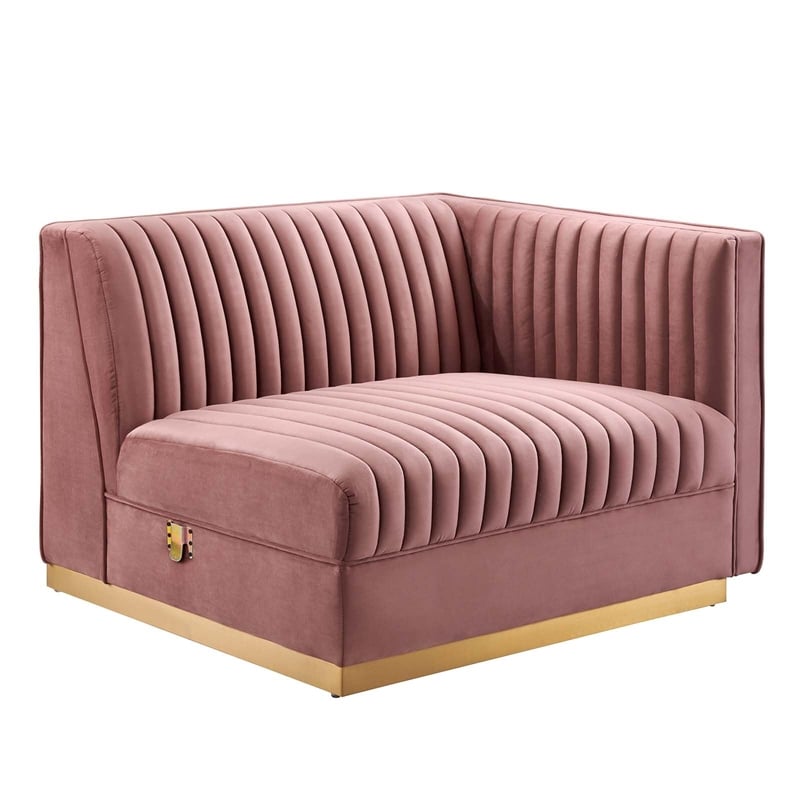 Modway Sanguine Velvet and Stainless Steel Right-Arm Chair in Dusty Rose