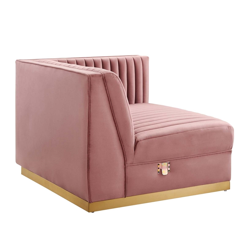 Modway Sanguine Velvet and Stainless Steel Right-Arm Chair in Dusty Rose