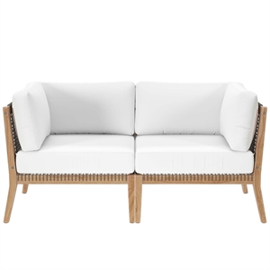 Modway Clearwater Teak Wood Fabric Outdoor Loveseat in Gray/White