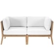 Modway Clearwater Teak Wood Fabric Outdoor Loveseat in Gray/White
