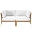 Modway Clearwater Teak Wood Fabric Outdoor Loveseat in Gray/White