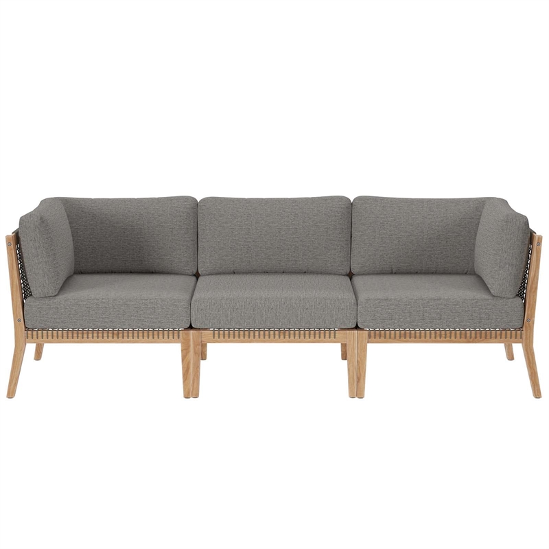 Modway Clearwater Teak Wood Fabric Outdoor Sofa in Gray/Graphite