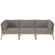 Modway Clearwater Teak Wood Fabric Outdoor Sofa in Gray/Graphite