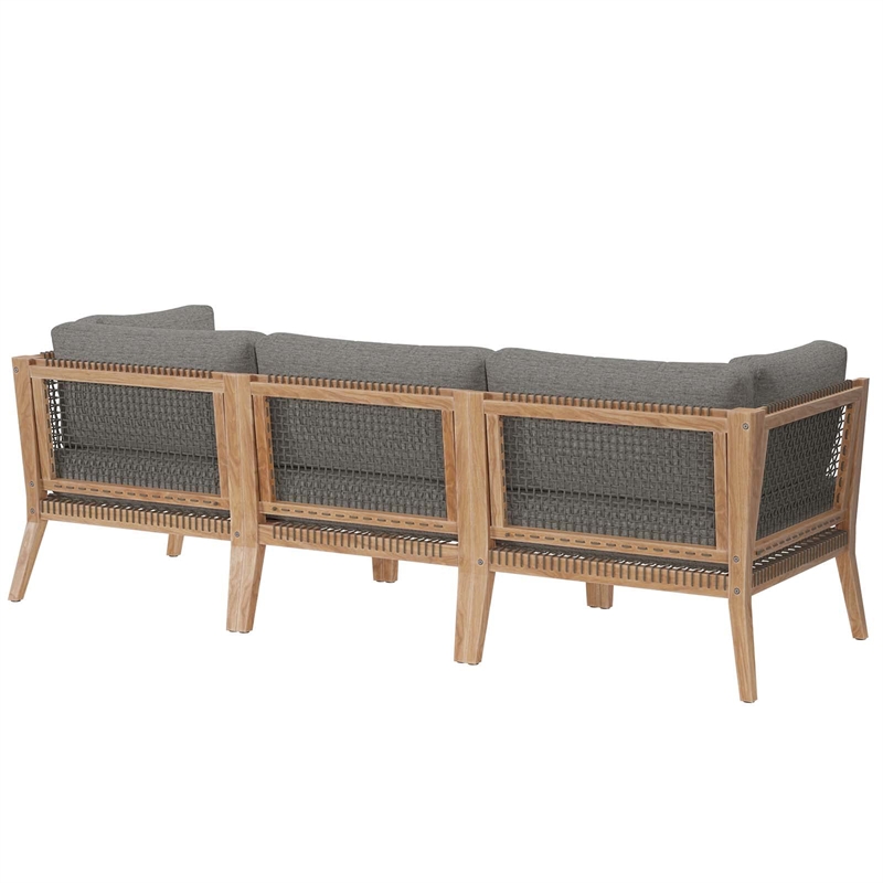 Modway Clearwater Teak Wood Fabric Outdoor Sofa in Gray/Graphite